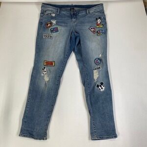 Disney‎ Mickey Mouse Patches Distressed Denim Jeans Light Wash Size 20R